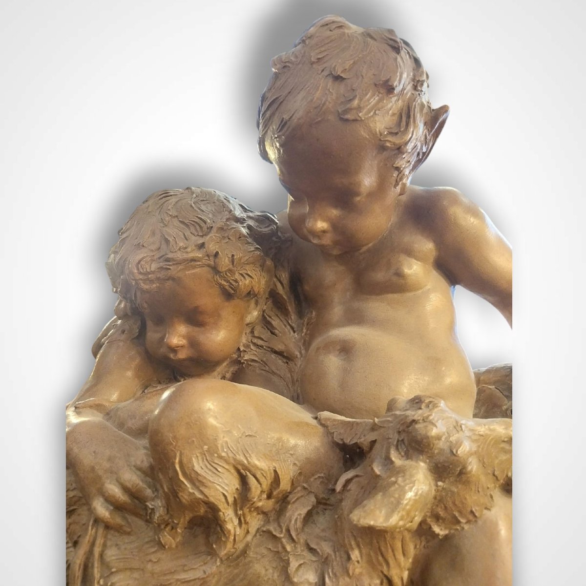 Charles Théodore Perron (1862-1934), Terracotta Sculpture, Young Satyr Fauns, 19th Century-photo-3