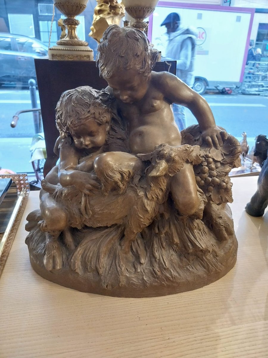 Charles Théodore Perron (1862-1934), Terracotta Sculpture, Young Satyr Fauns, 19th Century-photo-4
