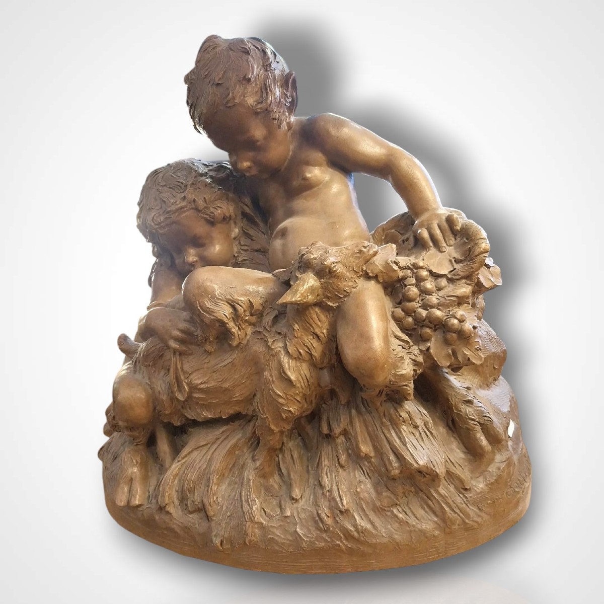 Charles Théodore Perron (1862-1934), Terracotta Sculpture, Young Satyr Fauns, 19th Century