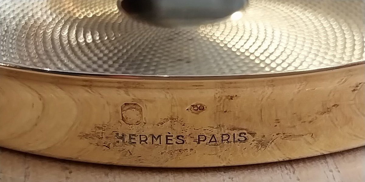 Hermès Paris, paire de dessous de bouteilles en vermeil, XXe-photo-7