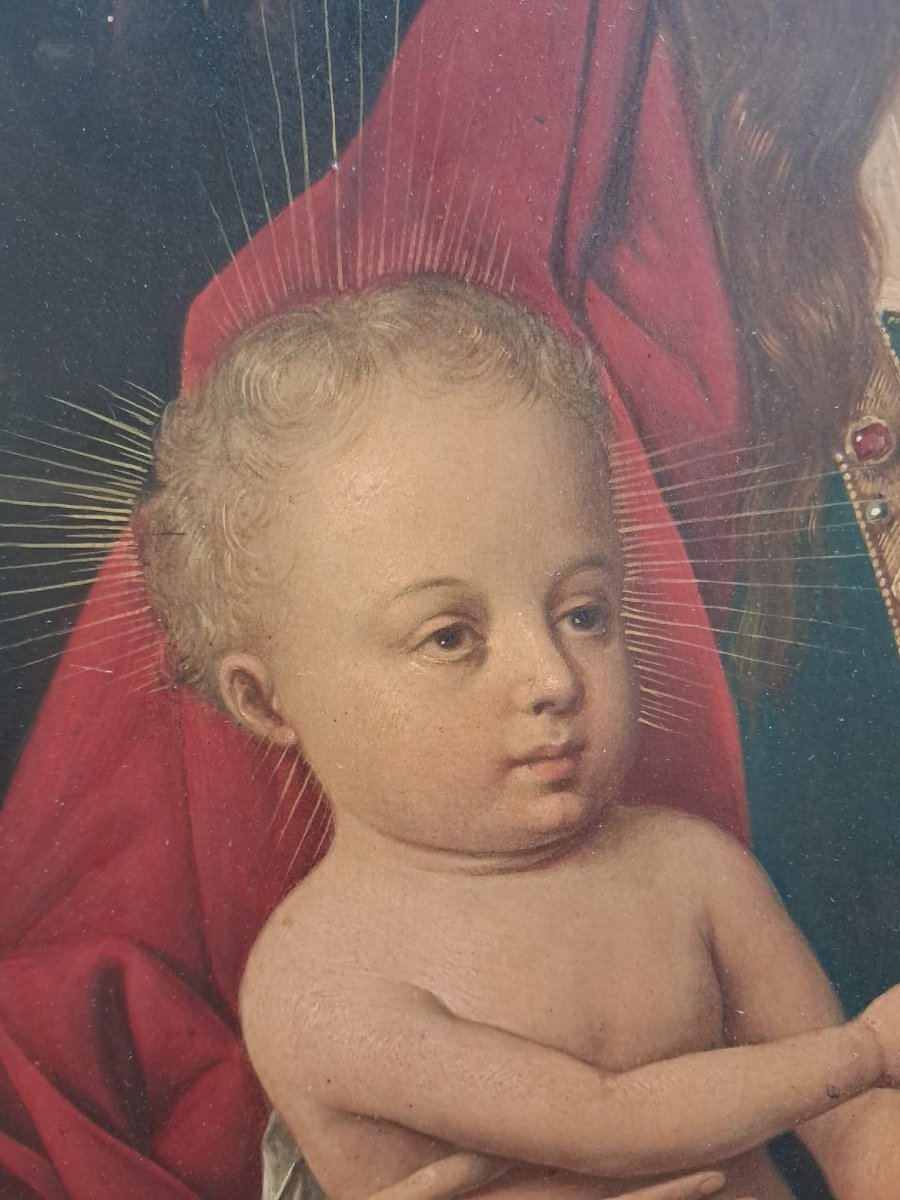 After Hans Memling, Virgin And Child, Oil On Copper, 19th Century-photo-4