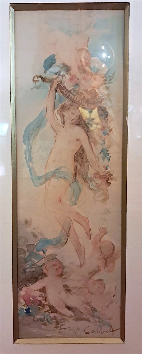 Antoine Calbet, esquisse à la sanguine et l’aquarelle, fin XIXe-début XXe-photo-4