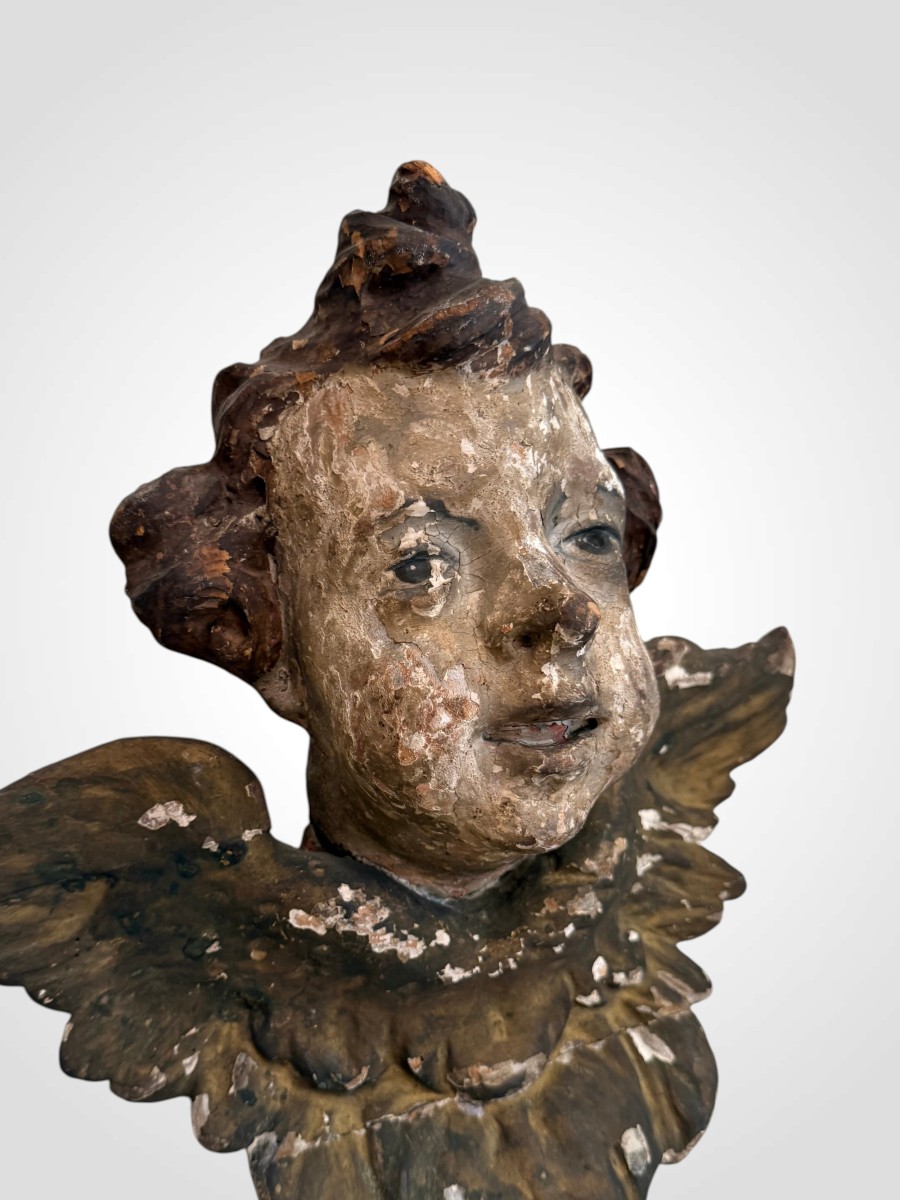 Tête d'ange, bois polychrome, 18ème -photo-2