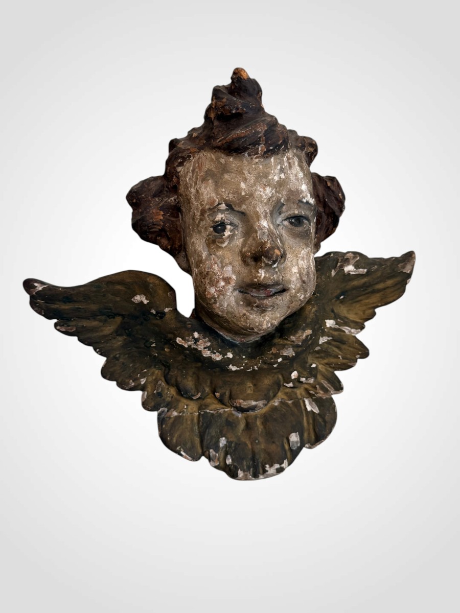 Tête d'ange, bois polychrome, 18ème 