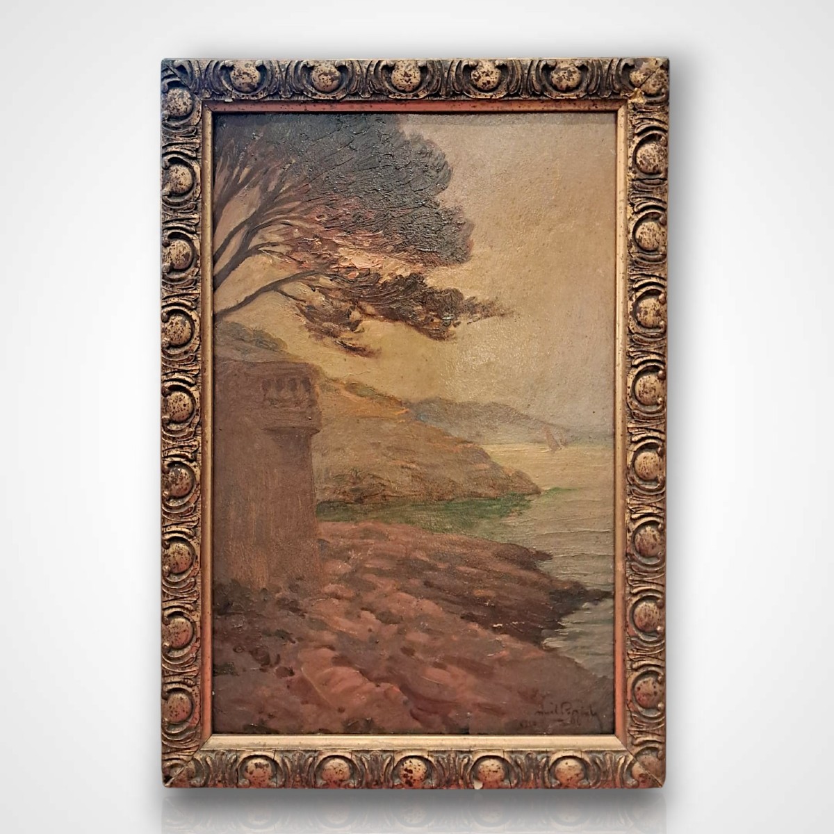 Marcel Dominique Poggioli, vue de Corse, huile sur panneau, début XXe