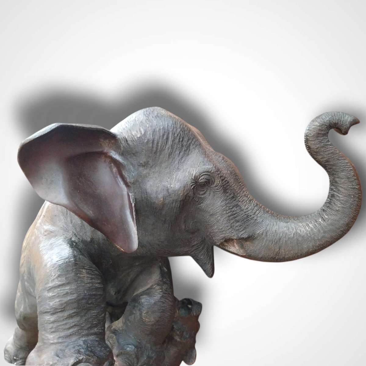 Bronze d’un éléphant attaqué par deux tigres, Japon, fin XIXe-photo-4