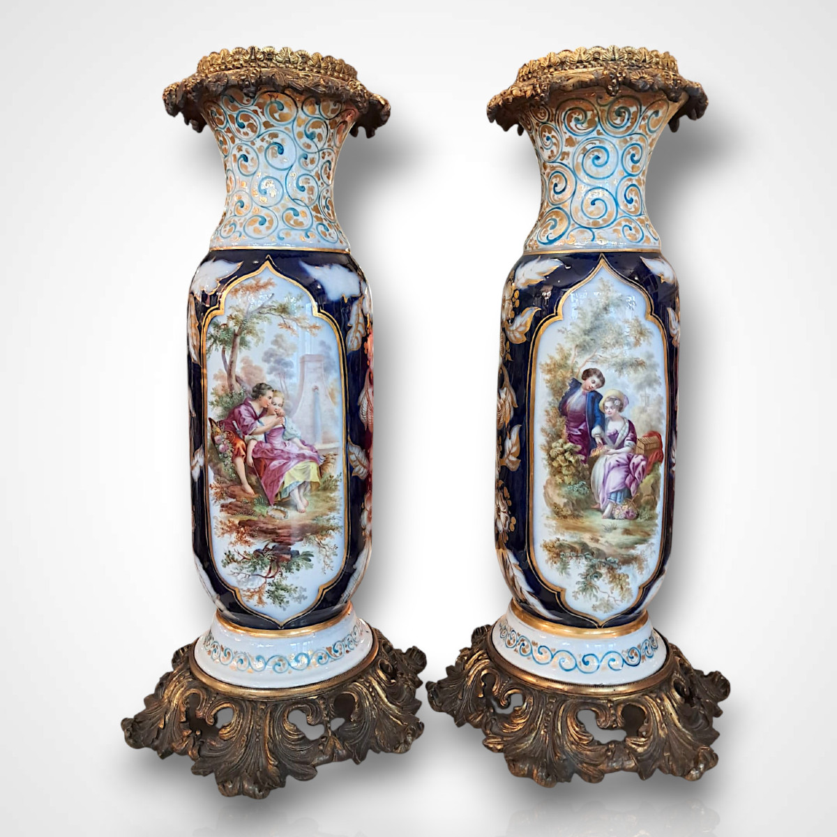 Pair Of Paris Porcelain Vases With Bronze Mounts, 19th Century