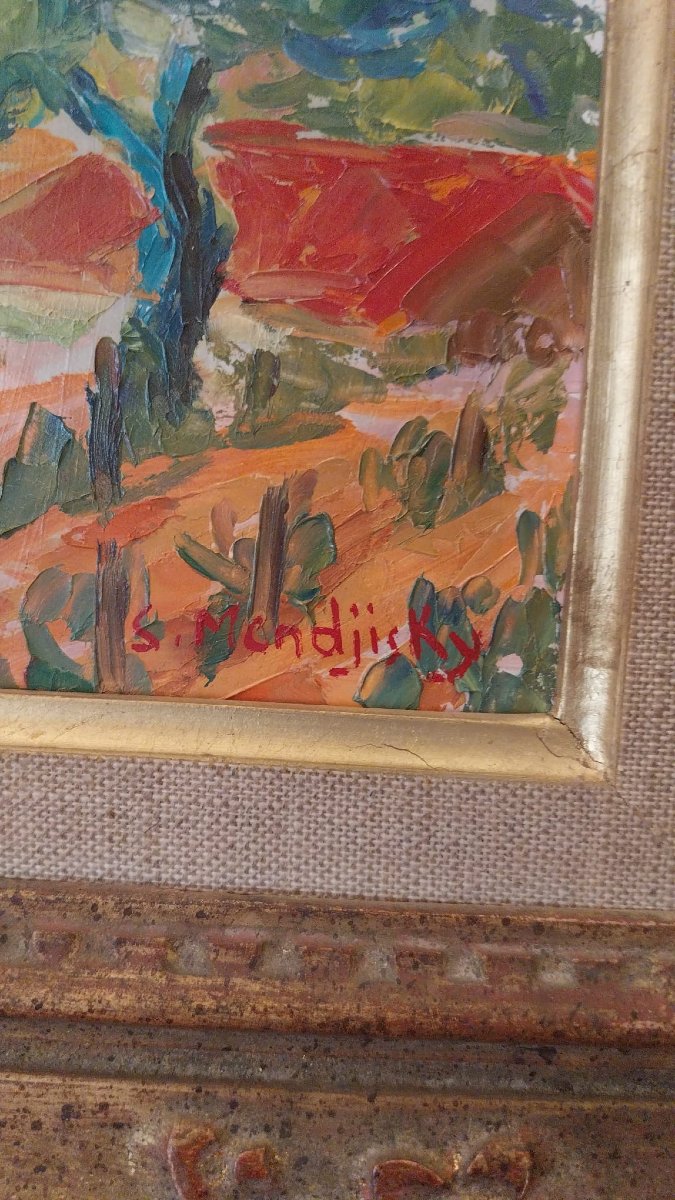 Serge Mendjisky (1929-2017) , Oil On Canvas, View Of Saint Paul De Vence, 20th Century-photo-3