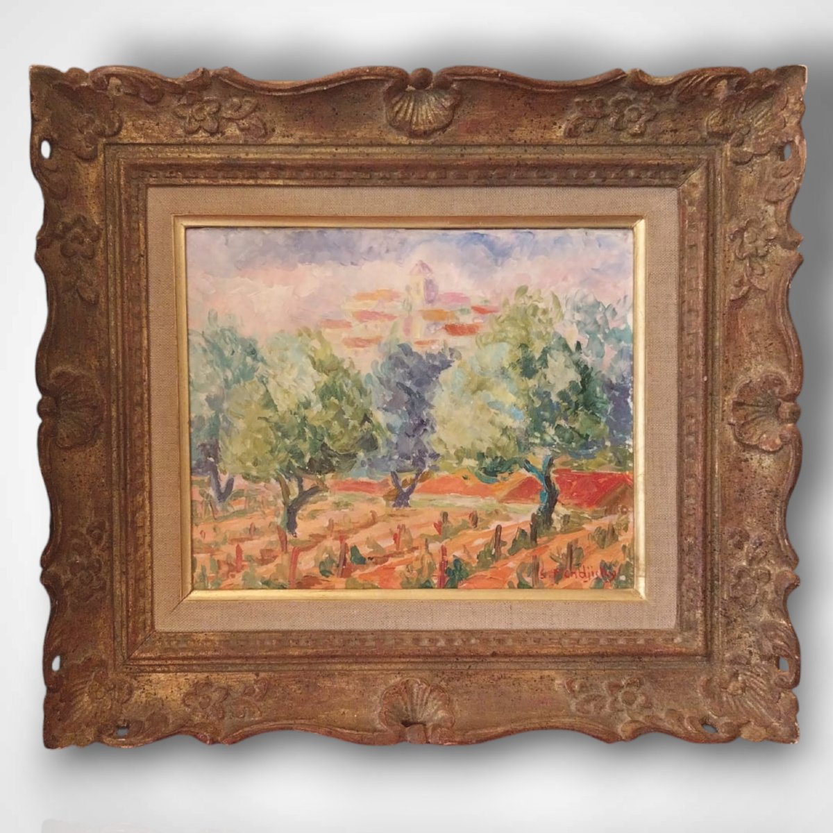 Serge Mendjisky (1929-2017) , Oil On Canvas, View Of Saint Paul De Vence, 20th Century