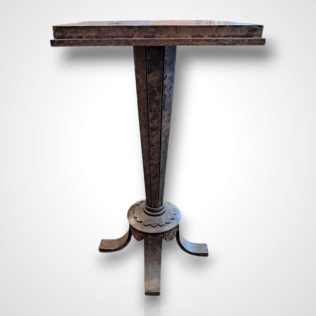 Pedestal Table In Wrought Iron And Delft Earthenware, 20th Century-photo-3