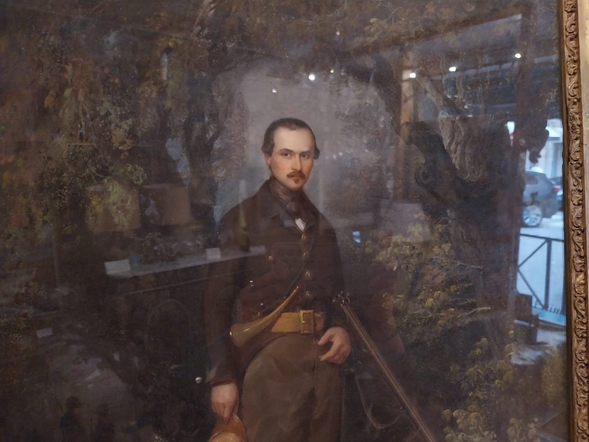 Pastel, Portrait Of A Hunter, 19th Century-photo-2