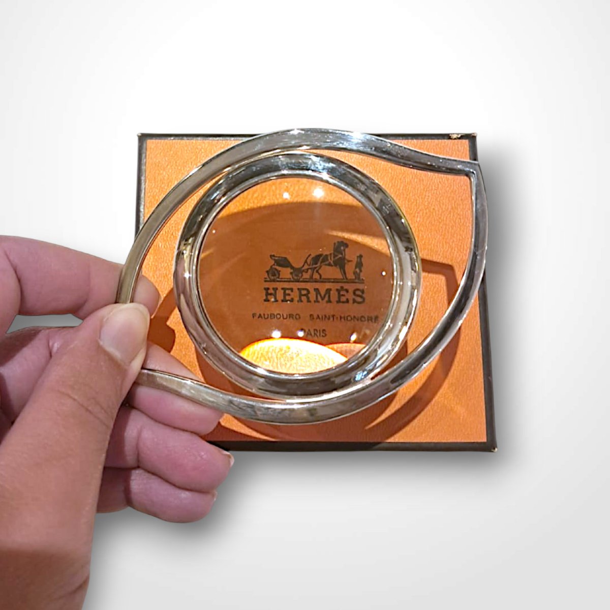 Loupe oeil d’Horus, Hermès, métal argenté, XXe-photo-3