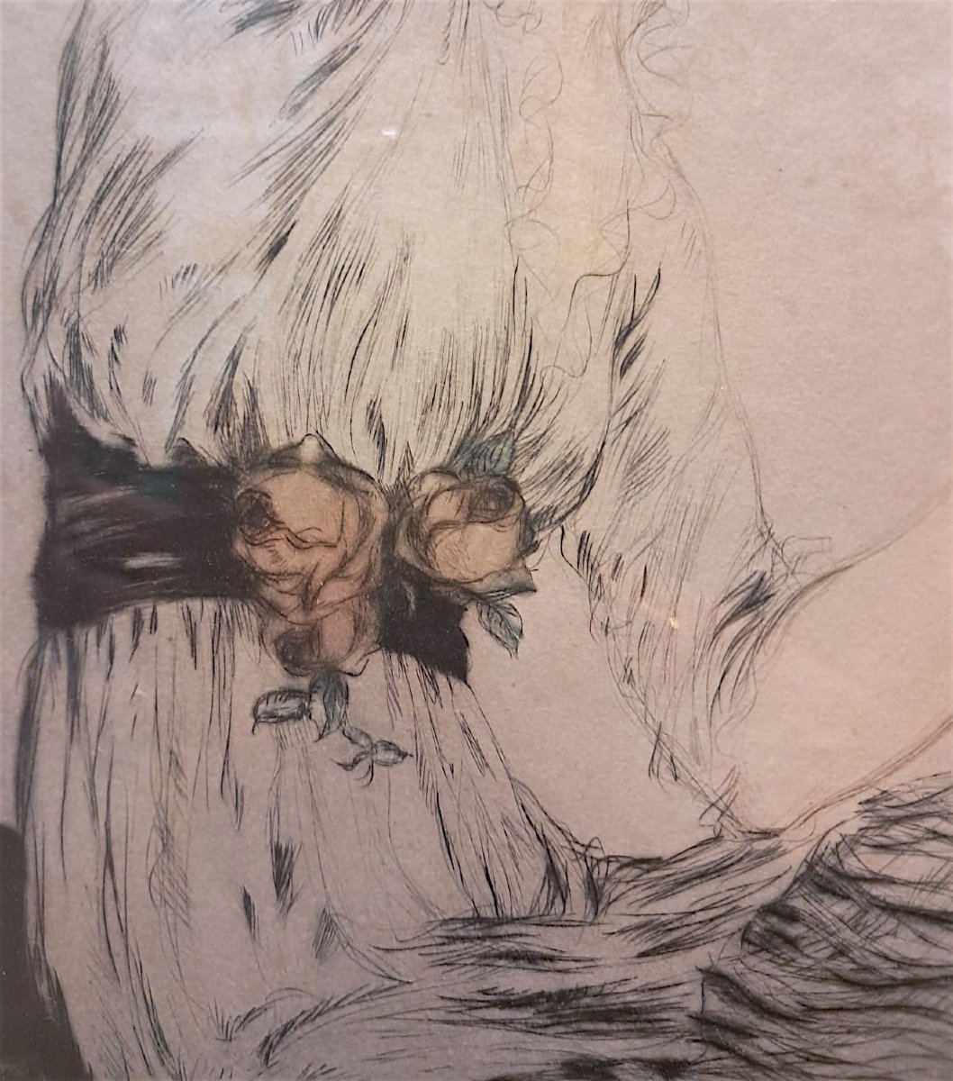 Louis Icart, Young Woman With A Parrot, Etching, 20th Century-photo-2