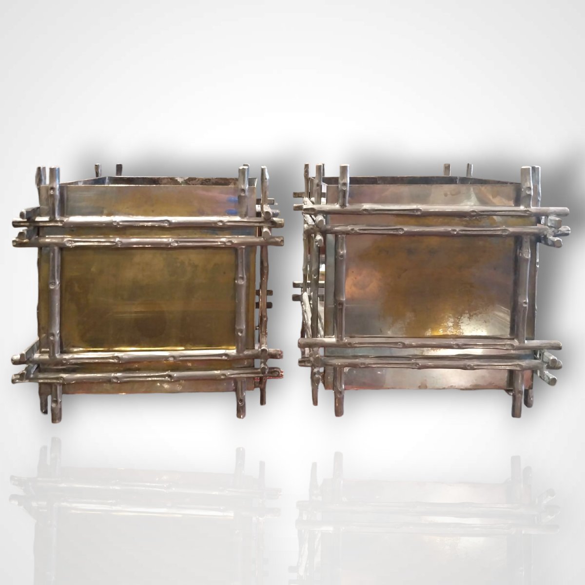 Pair Of Silver-plated Metal Planters, Circa 1960–1970-photo-3