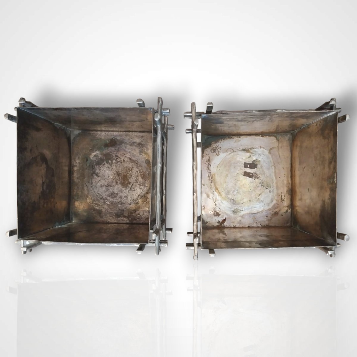 Pair Of Silver-plated Metal Planters, Circa 1960–1970-photo-1