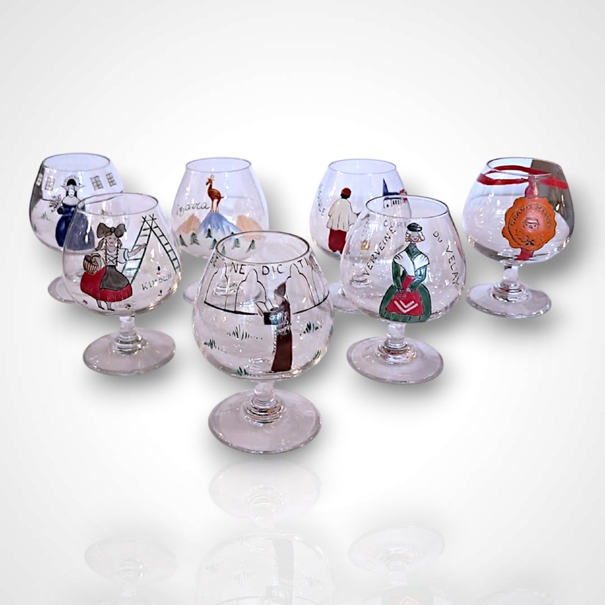 Delvaux Paris, verres à liqueur peints, 1ère moitié du XXe