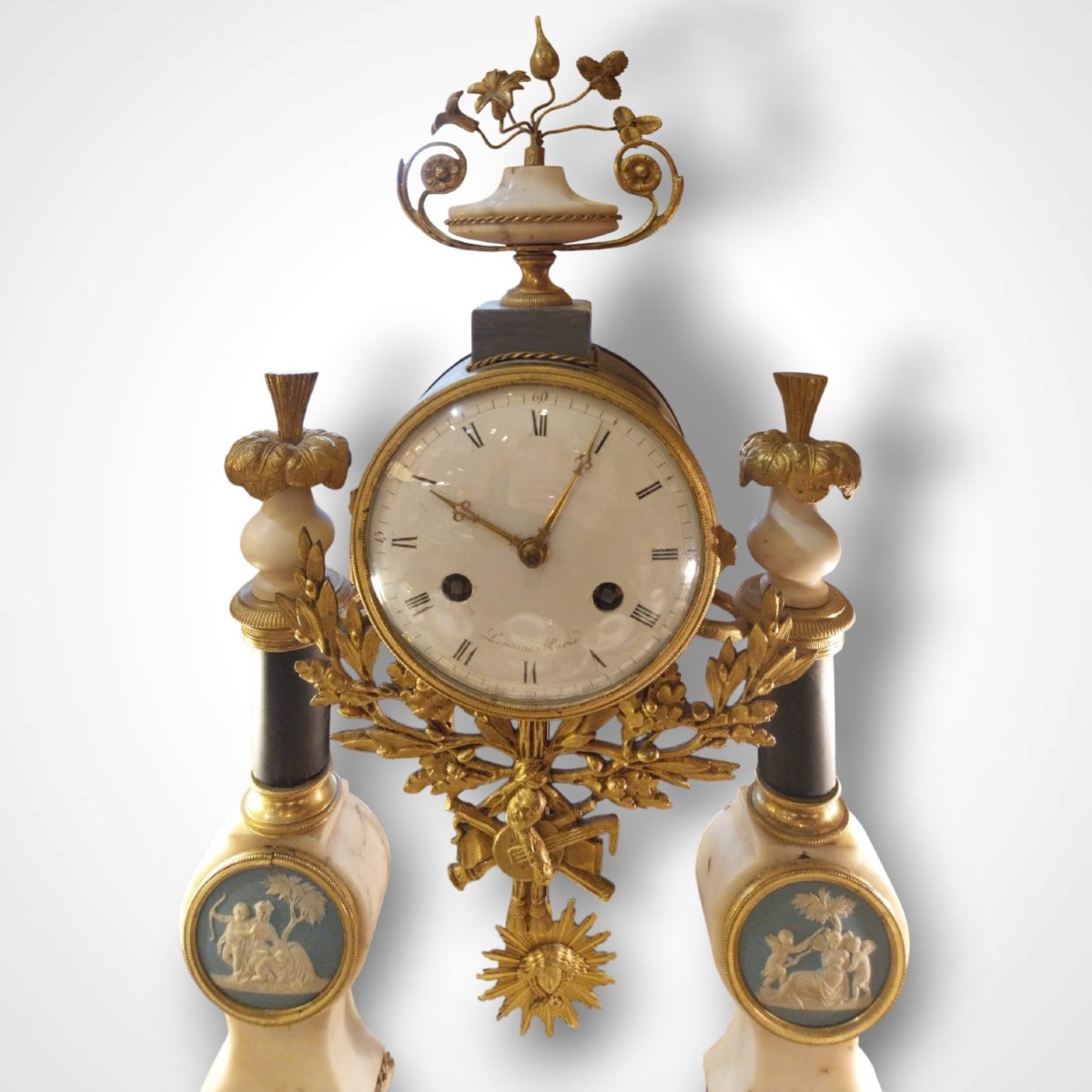Lemoine Paris, Louis XVI-style Marble And Gilded Bronze Pendulum Clock, Late 18th Century-photo-3