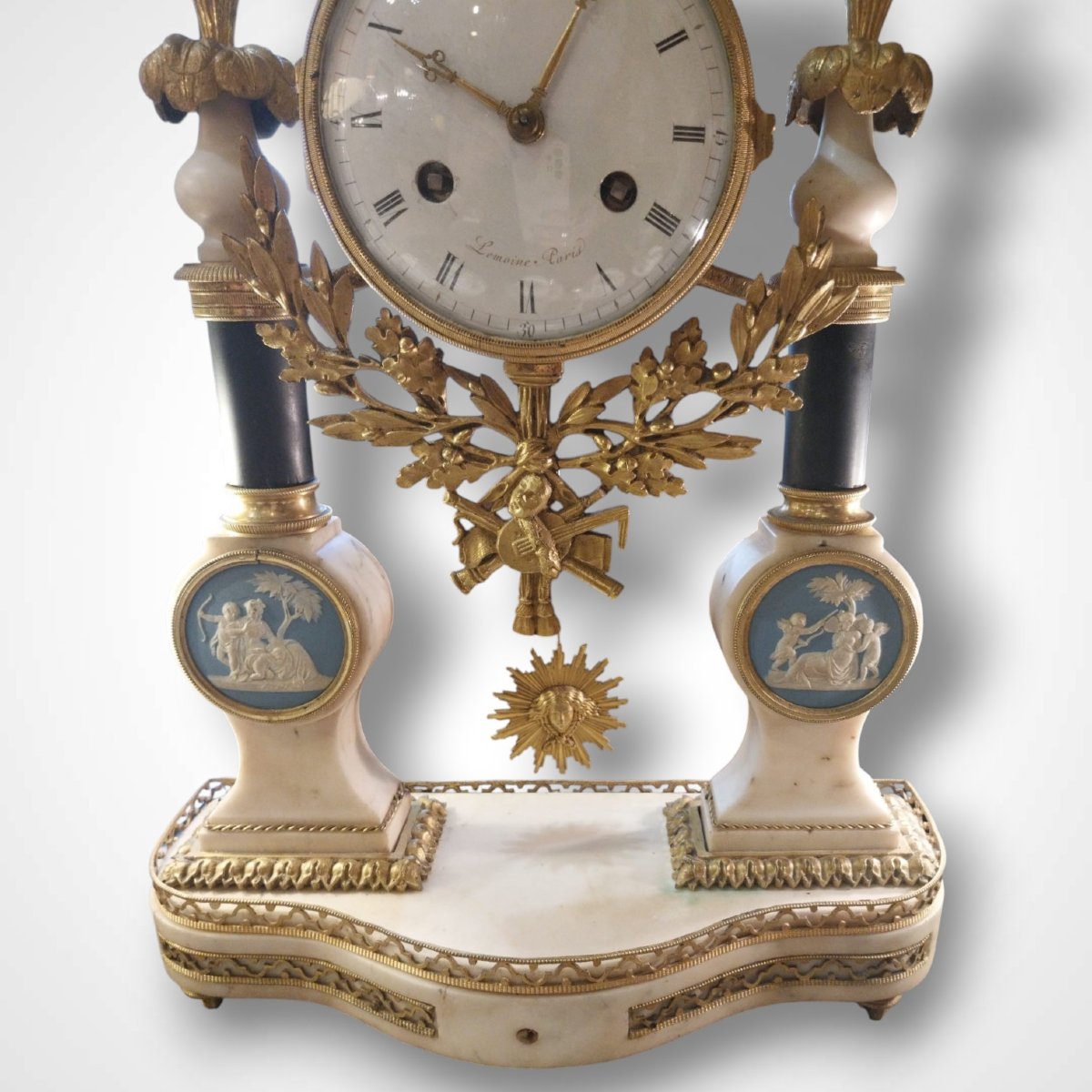 Lemoine Paris, Louis XVI-style Marble And Gilded Bronze Pendulum Clock, Late 18th Century-photo-4