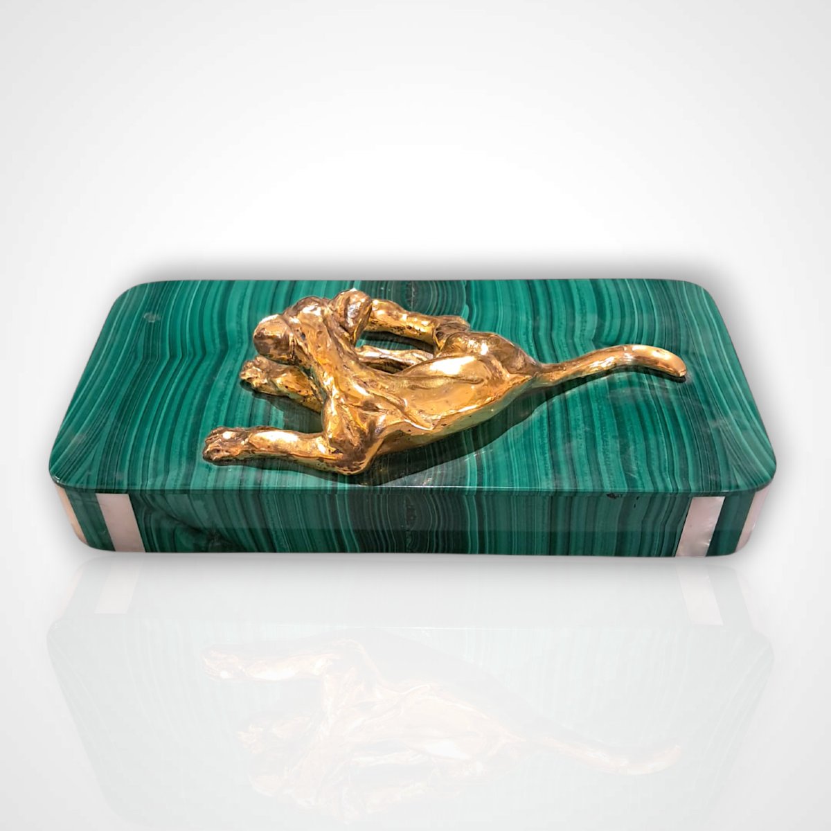 Lionceau en vermeil sur socle en malachite, XXe-photo-3