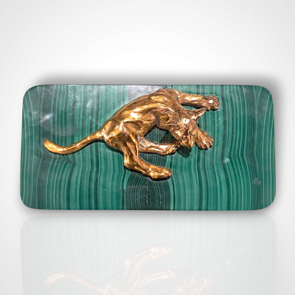 Lionceau en vermeil sur socle en malachite, XXe-photo-2