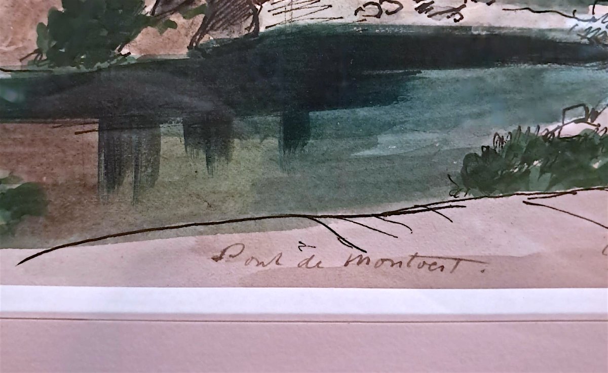 Constant Le Breton, View Of Pont De Montvert, Watercolor, 20th Century-photo-4