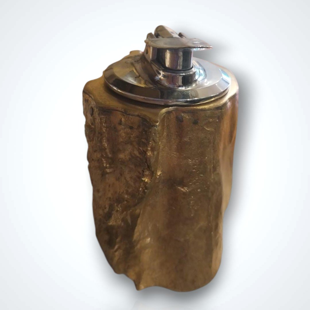 Brutalist-style Gilded Bronze Tabletop Lighter, 20th Century-photo-3