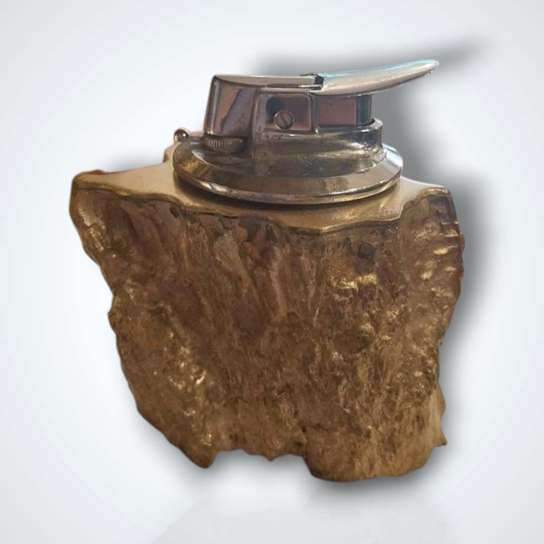 Brutalist-style Gilded Bronze Tabletop Lighter, 20th Century