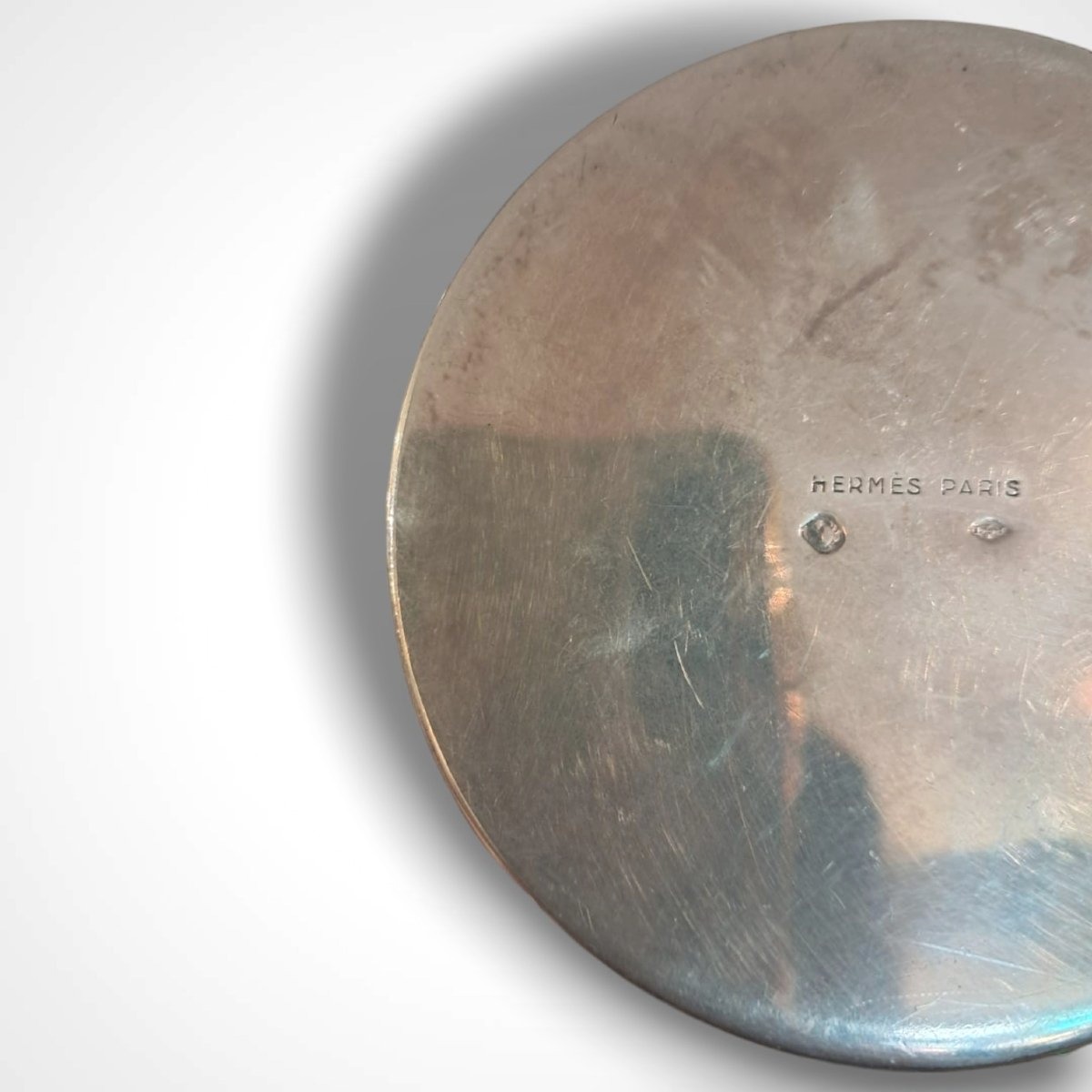 Hermès Paris, Circular Solid Silver Box, 20th Century-photo-2
