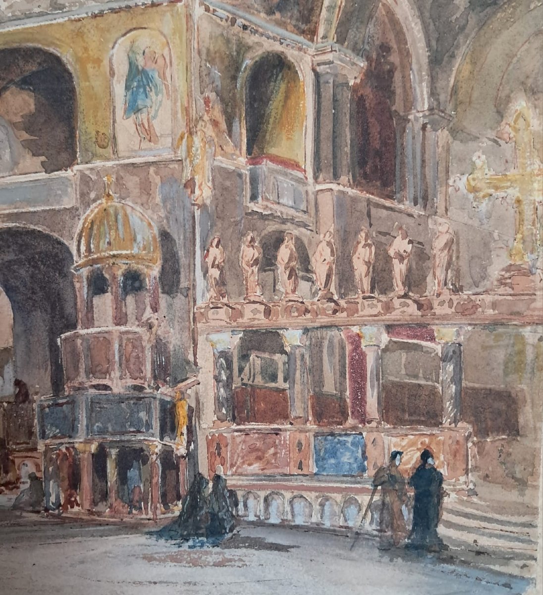 Eugène Lami, Interior Of St. Mark's Basilica In Venice, Watercolor On Paper, 1880-photo-4