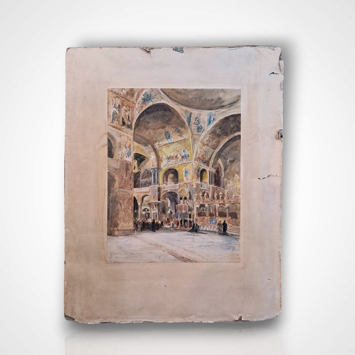 Eugène Lami, Interior Of St. Mark's Basilica In Venice, Watercolor On Paper, 1880