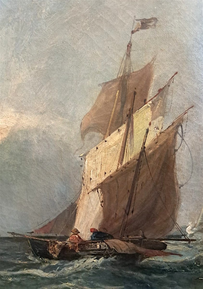 Maurice Baudin, marine, huile sur toile, XIXe-photo-2