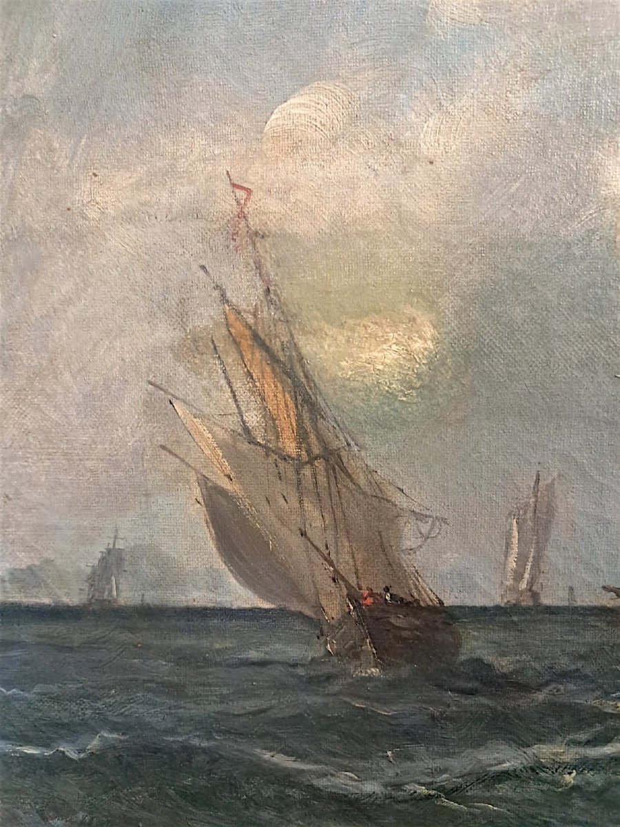Maurice Baudin, marine, huile sur toile, XIXe-photo-3