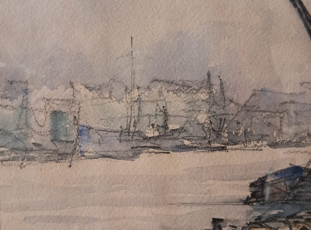 Frank-Will, vue d’un port, aquarelle, 1ère moitié du XXe-photo-2