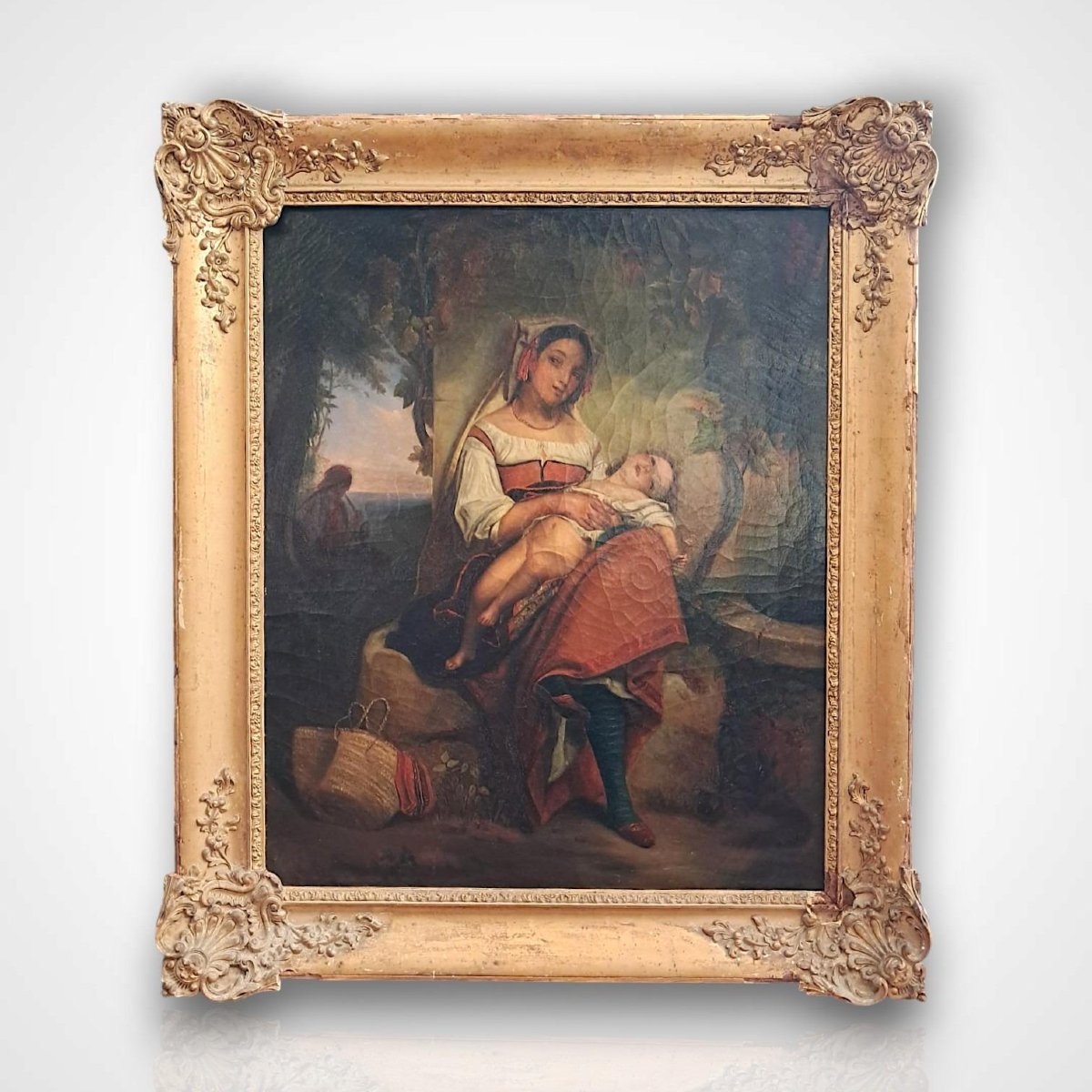 Dans le goût de Jean Augustin Franquelin, jeune mère et son enfant, XIXe