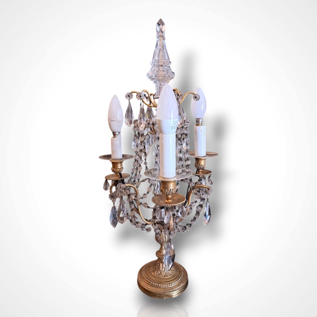 Paire de girandoles en bronze et cristal, XIXe-photo-4