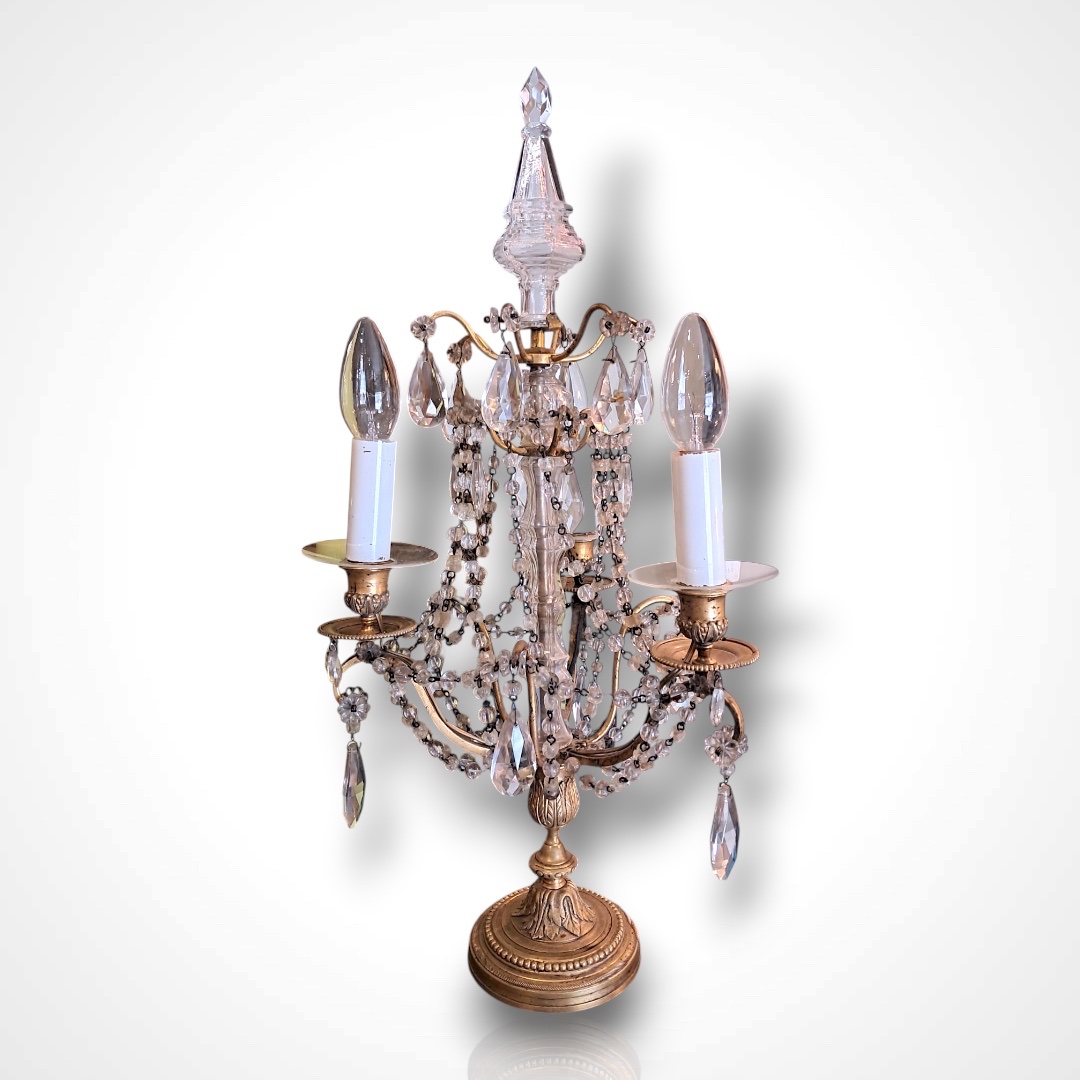 Paire de girandoles en bronze et cristal, XIXe-photo-1
