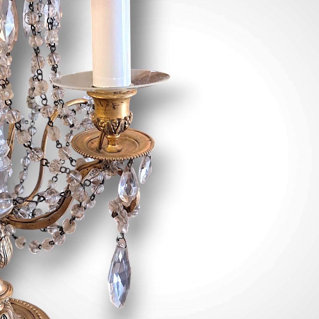 Paire de girandoles en bronze et cristal, XIXe-photo-2
