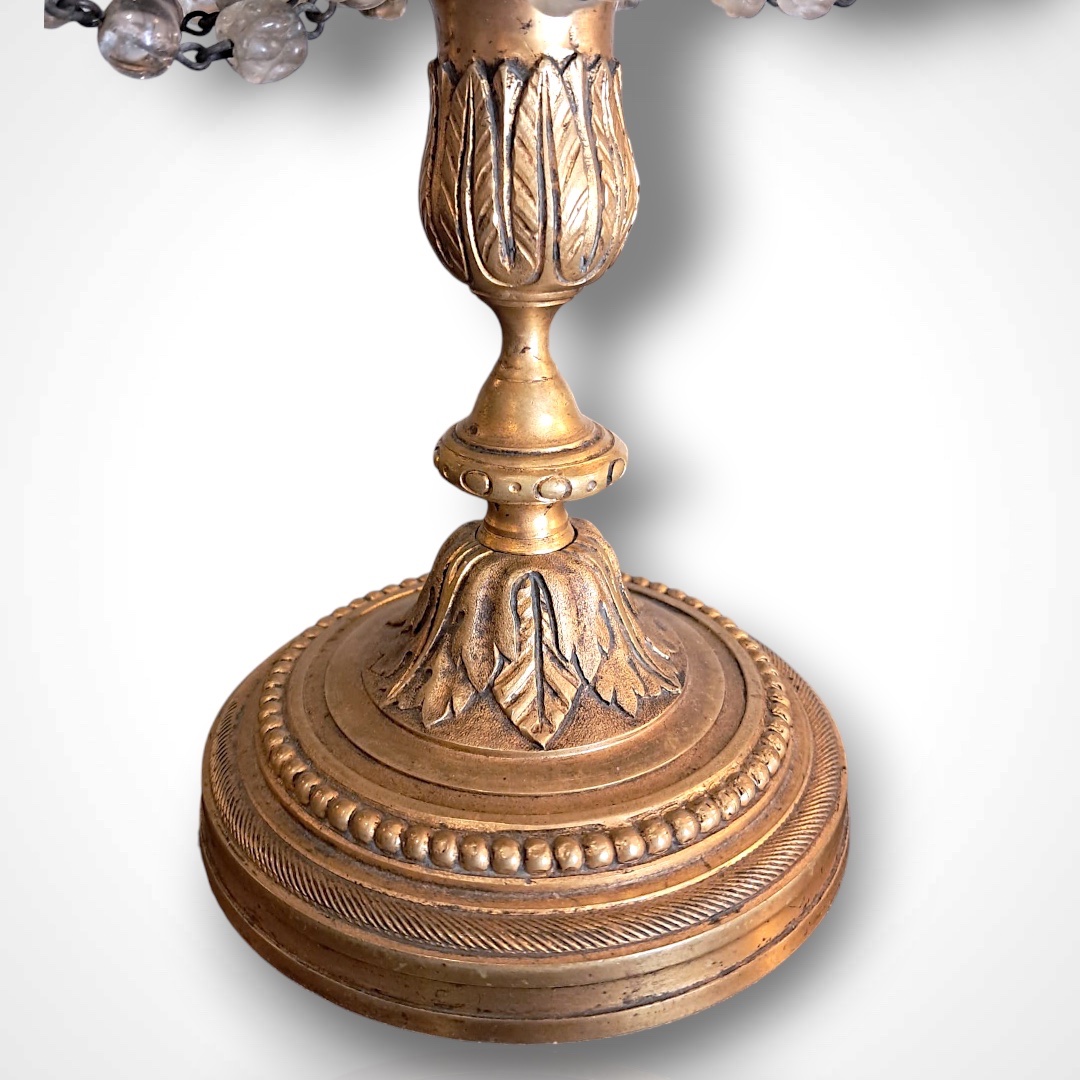 Paire de girandoles en bronze et cristal, XIXe-photo-4