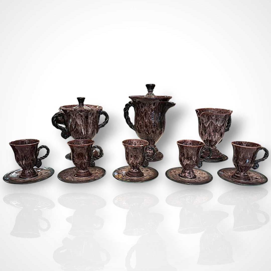 Marius Giuge, Ceramic Coffee Set From Vallauris, 20th Century-photo-2
