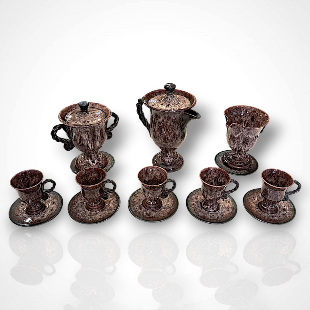 Marius Giuge, Ceramic Coffee Set From Vallauris, 20th Century