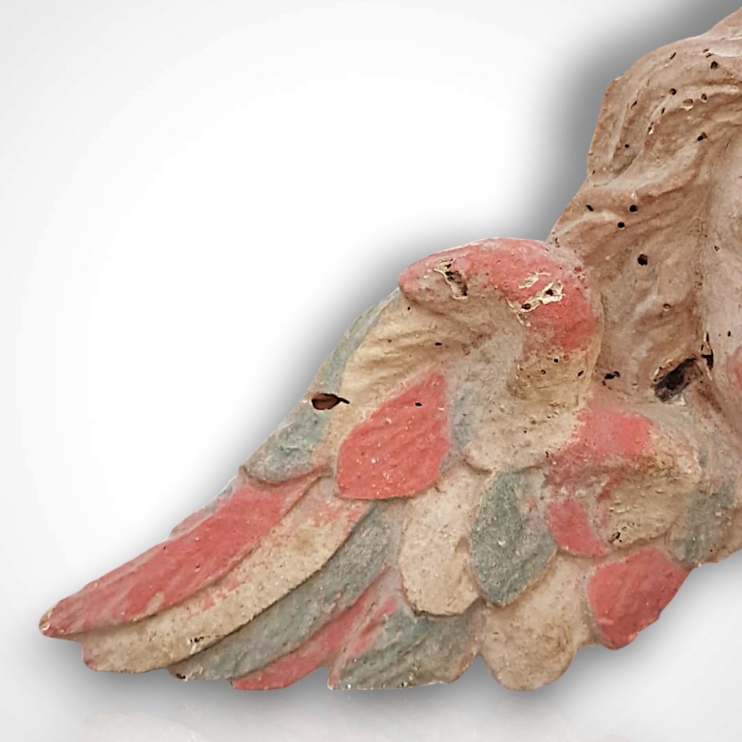Wooden Cherub Head, 18th Century-photo-1
