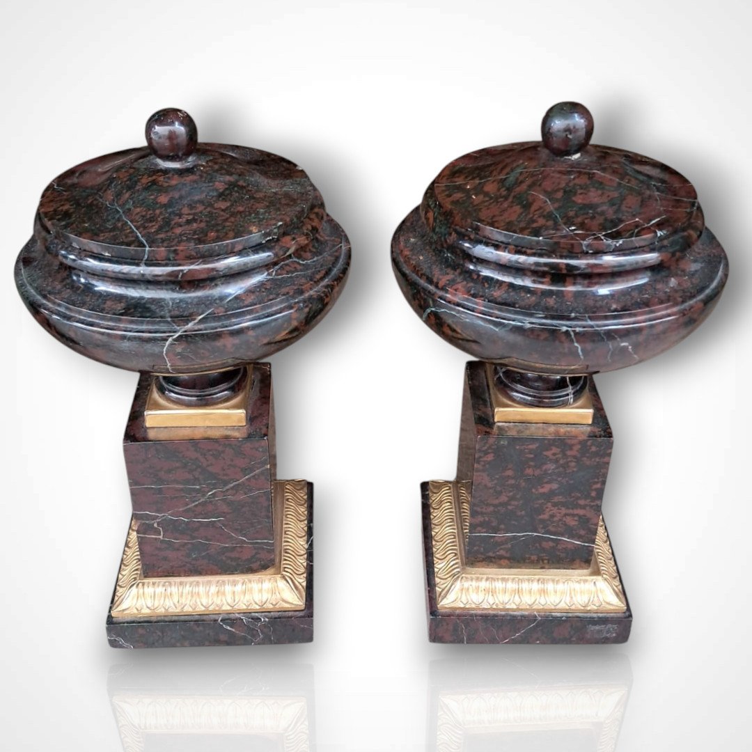 Pair Of Marble And Bronze Casserole Dishes, 19th Century-photo-2
