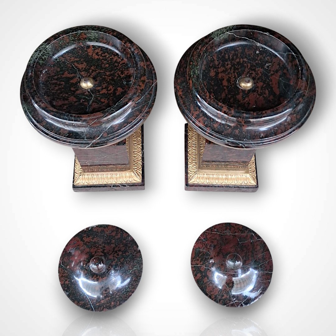 Pair Of Marble And Bronze Casserole Dishes, 19th Century-photo-3