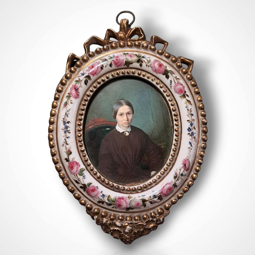 Achille Ernest Mouret, miniature, portrait de femme, milieu XIXe