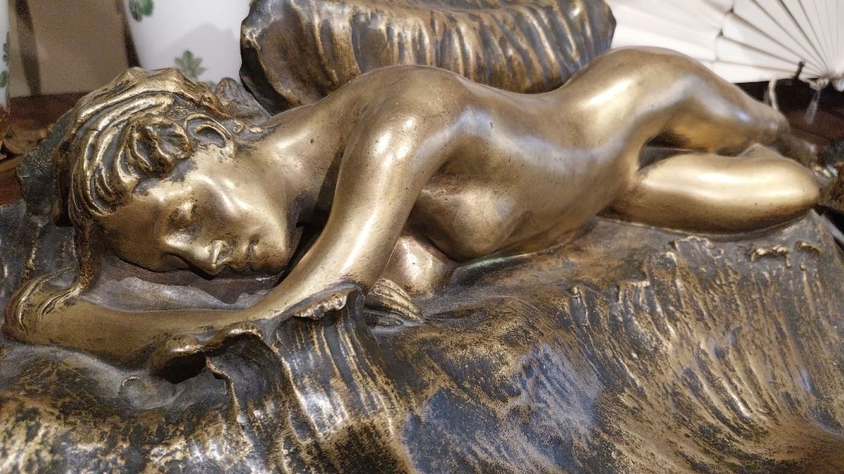 Paul-louis Loiseau-rousseau (1861–1927), Bronze Sculpture, Reclining Nude Woman, 20th Century-photo-2