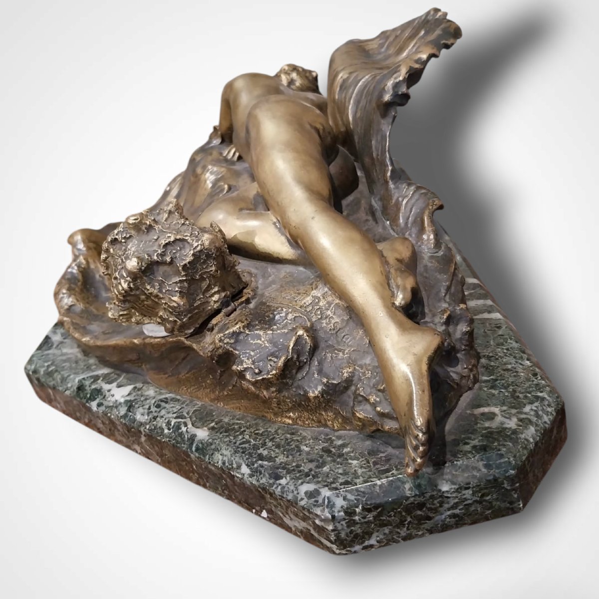 Paul-louis Loiseau-rousseau (1861–1927), Bronze Sculpture, Reclining Nude Woman, 20th Century-photo-2