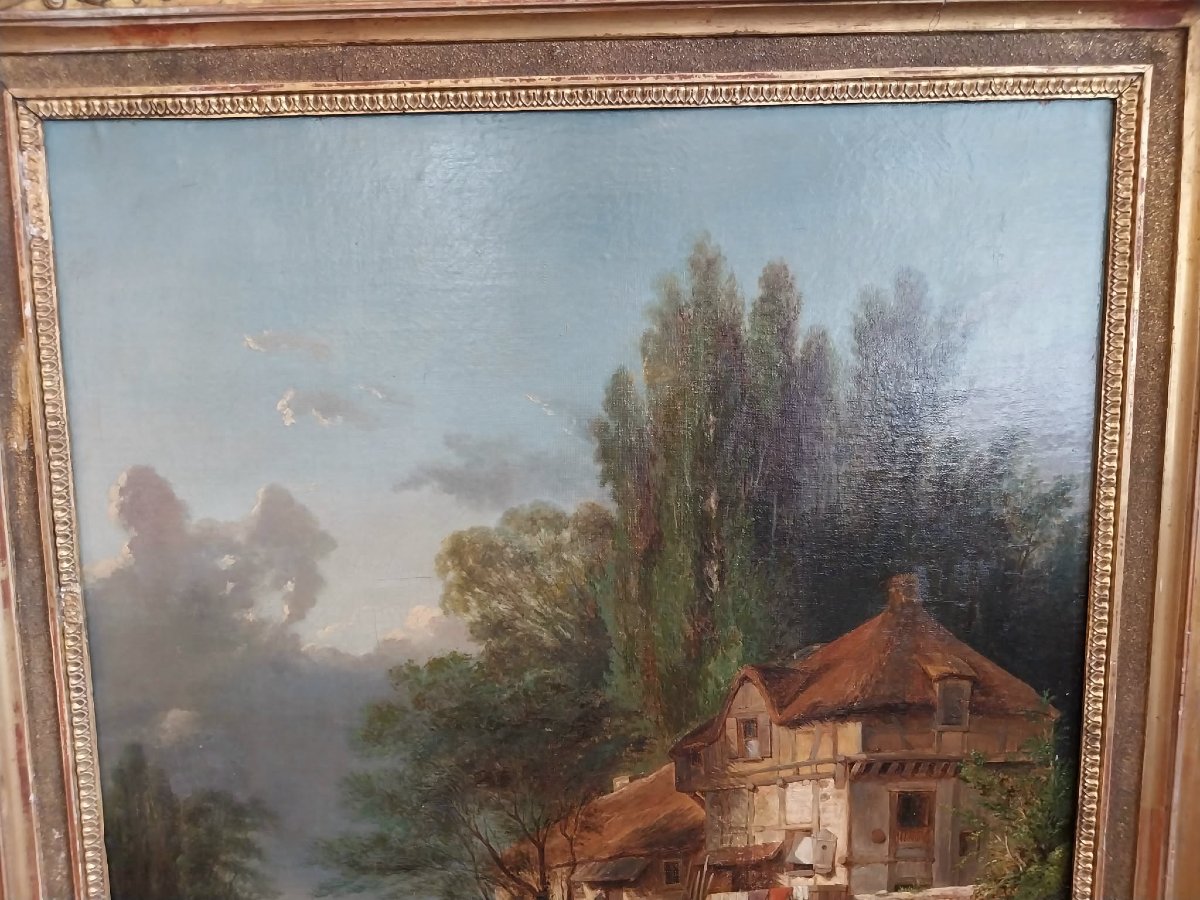 Ecole française, scène de genre champêtre, huile sur toile, XIXe-photo-2