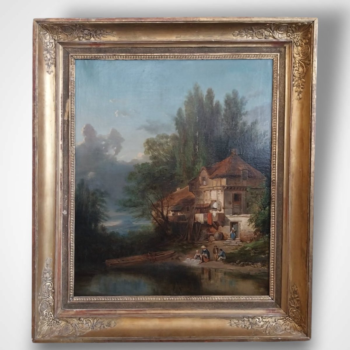 Ecole française, scène de genre champêtre, huile sur toile, XIXe-photo-2