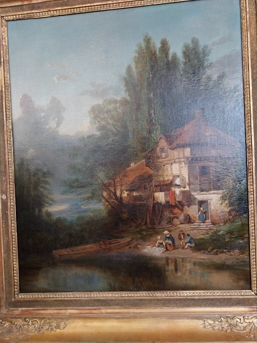 Ecole française, scène de genre champêtre, huile sur toile, XIXe-photo-3