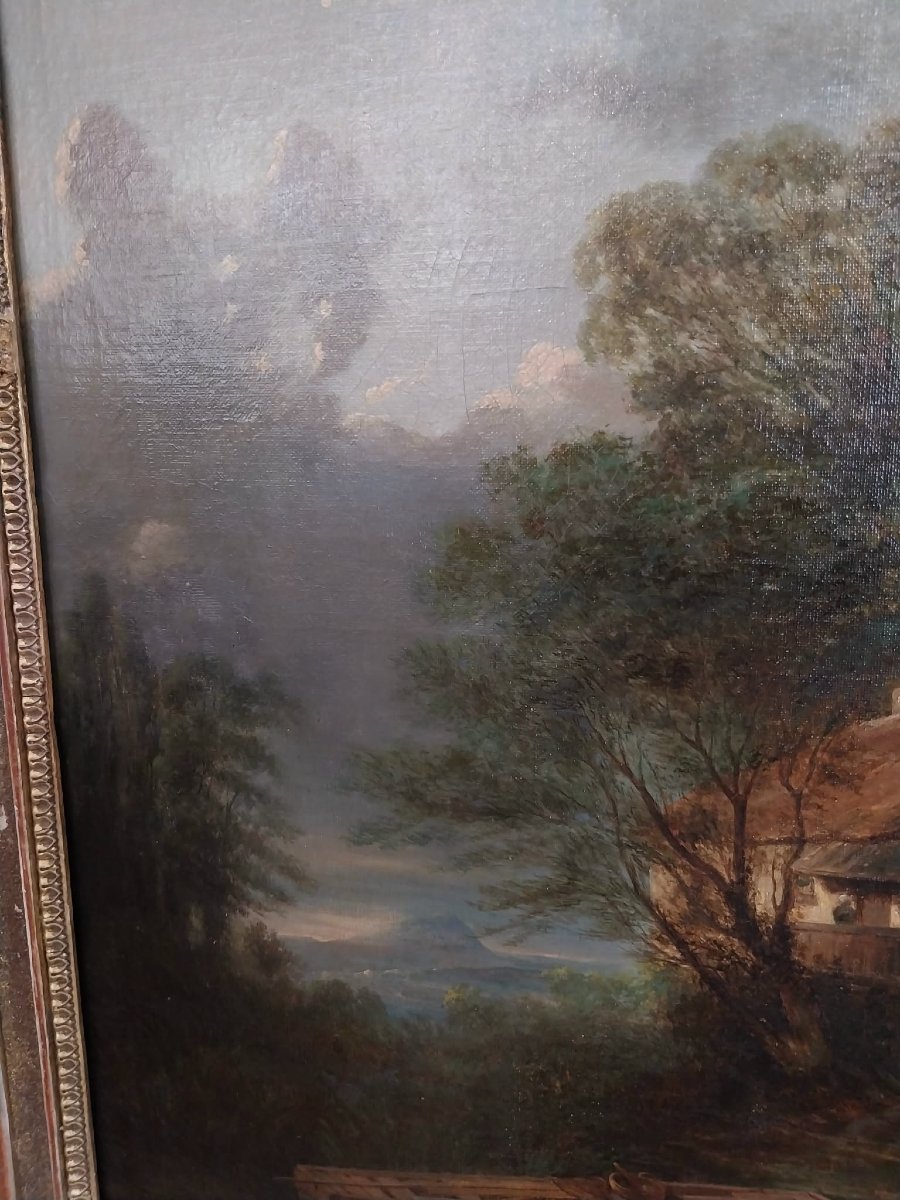 Ecole française, scène de genre champêtre, huile sur toile, XIXe-photo-4